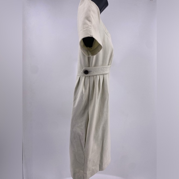 DVF Cream Cotton office Sheath Dress cinched waist Side Straps Short Sleeve - Picture 2 of 8